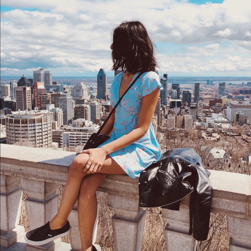 Blue floral mini dress
